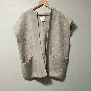 Lauren Manoogian Cream Light Gray Open Front Pockets Vest Cardigan